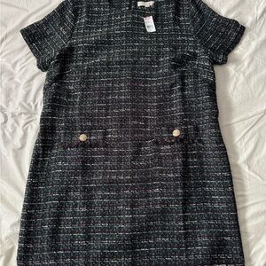LOFT Tweed Shift Dress Size 14 Blue Green Short Sleeve Textured NWT
